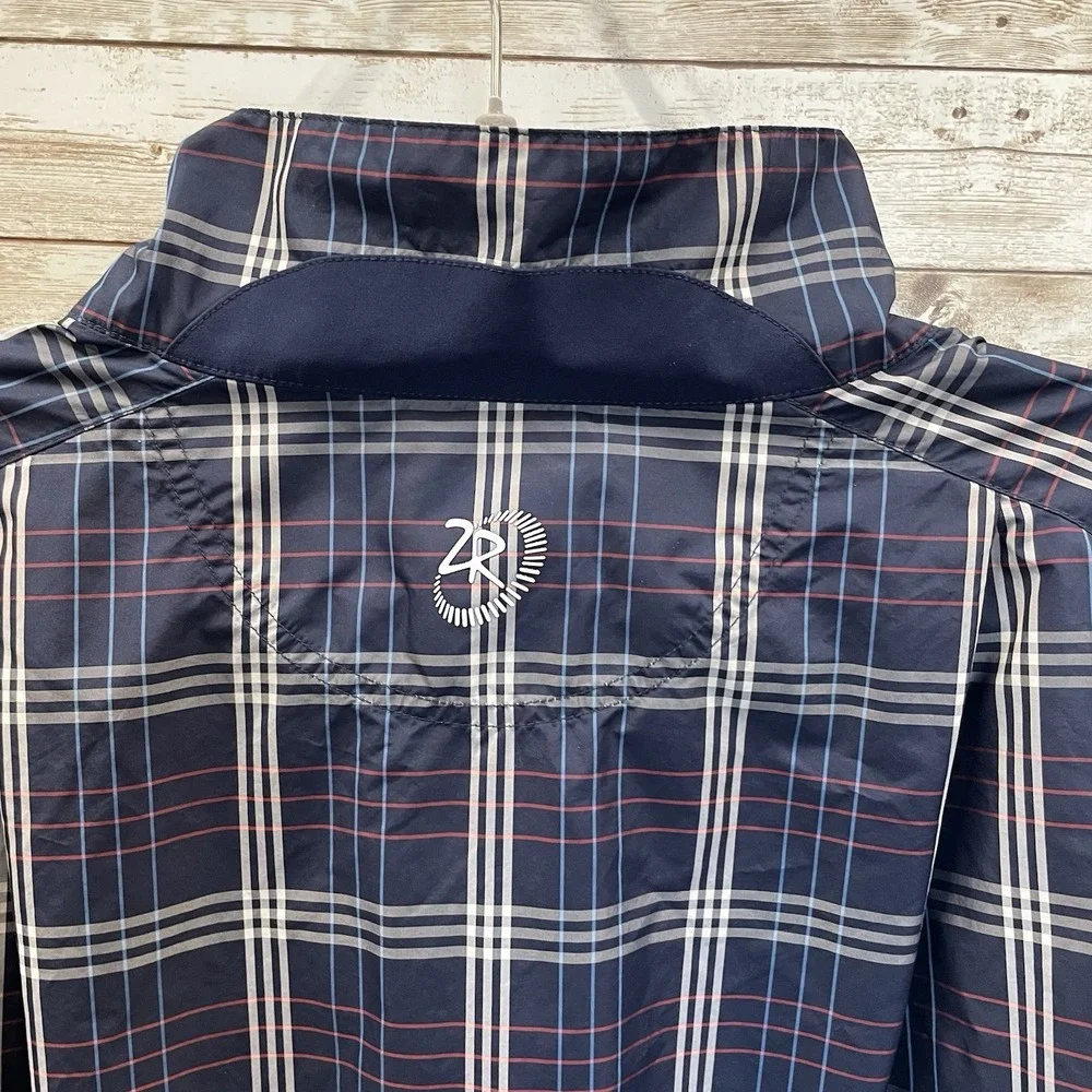 Zero Restriction Mens‎ 2XL Pullover Jacket Navy Plaid Tour Series 1/4 Zip Cinch